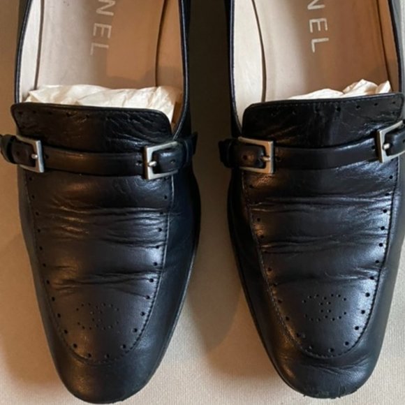 Black Vintage CHANEL Interlocking CC Logo Loafers 5 1/2 - Picture 2 of 11
